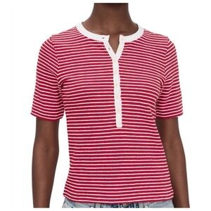 Madewell Red White Striped Terry Cloth Henley Short Sleeve Top size M NW863